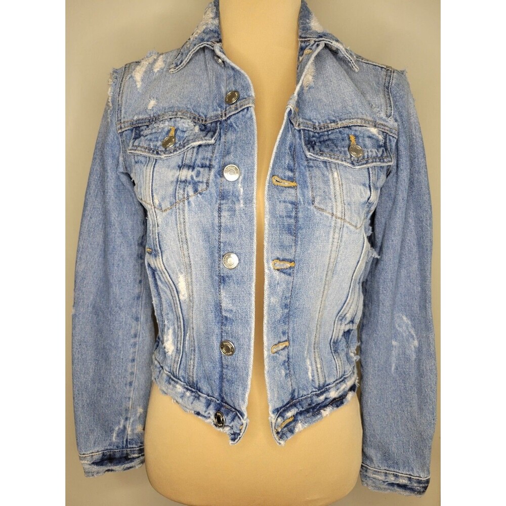 Women’s Zara Trafaluc Denim Distressed Ripped Jean Jacket XS